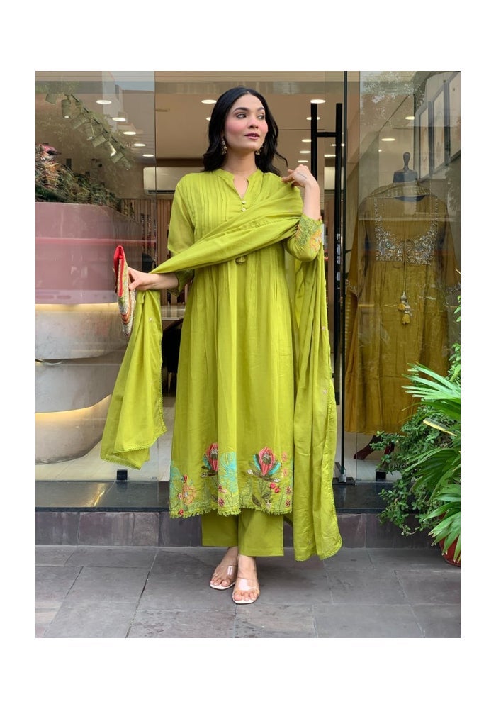 Malishka Export Chanderi Silk Embroidery Kurta Pant Set for Women - Image 1